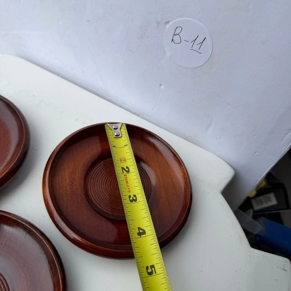 Set of 5 Vintage Style Wooden Coasters‎ Saucers Concentric Circle Design B-11
